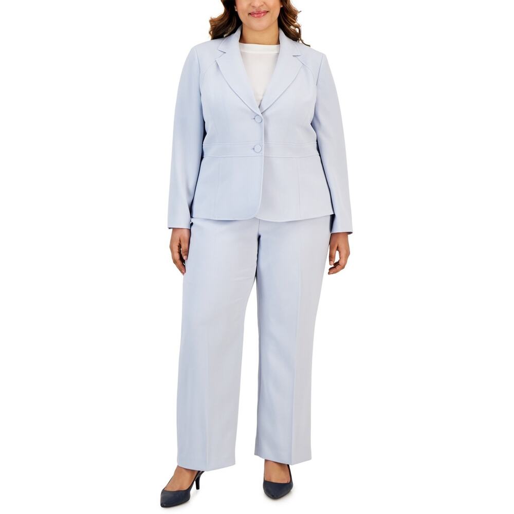 Le Suit Plus Size Crepe Two-Button Blazer Pantsuit Set Blue Size 20W 0687